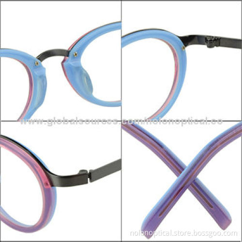 Oval Spectacle with Demo Lens Acetate Combined with Metal Front